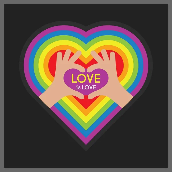 Многоцветном Сердечке Черном Фоне Изображены Руки Символы Сердца Послание Любовь — стоковый вектор