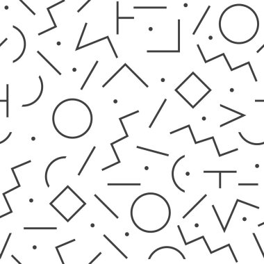 Beyaz arka planda siyah çizgi modern retro ve funky geometrik şekiller desen