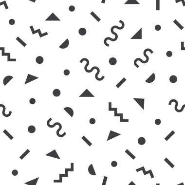 Beyaz arka plan üzerinde siyah modern retro ve funky geometrik semboller desen