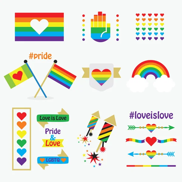 Banderas Arco Iris Orgullo Iconos Emblemas Divisores Elementos Diseño Establecidos — Vector de stock