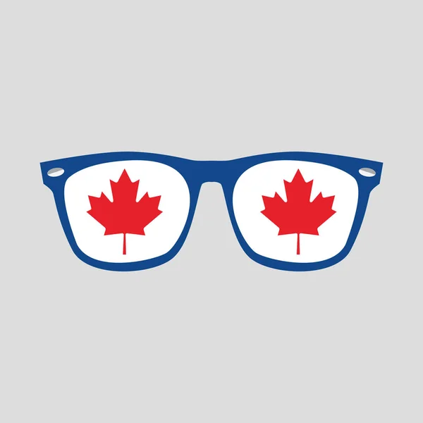Kanadský Červený Javorový Nápis Modrém Rámu Ikona Slunečních Brýlí Šedém — Stockový vektor
