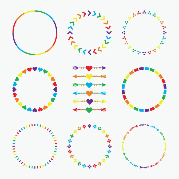 Colorido Arco Íris Círculo Emblemas Padrão Com Setas Elemento Design — Vetor de Stock