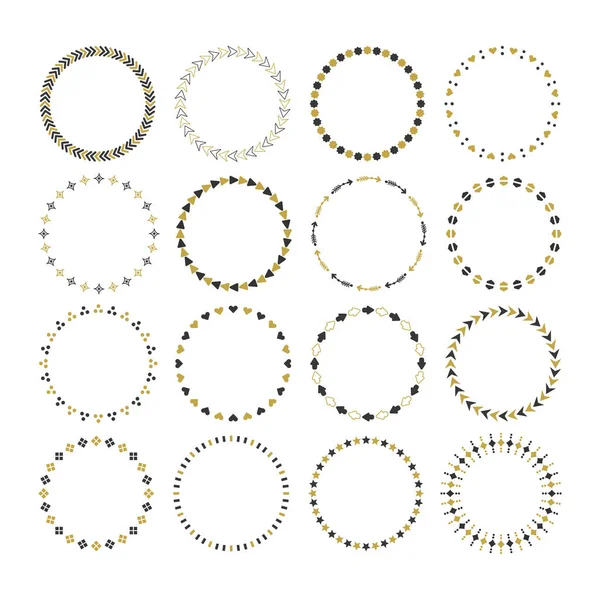 Zwart Gouden Ronde Cirkel Leeg Embleem Pictogrammen Instellen Ontwerpelementen Witte — Stockvector