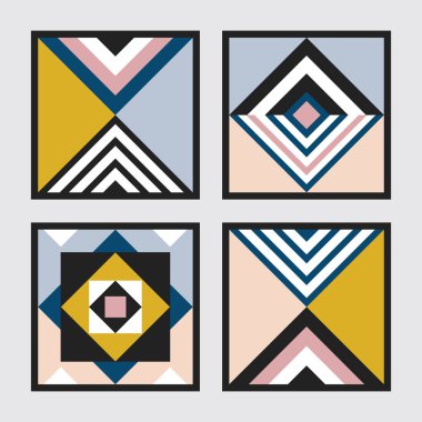 Modern retro renkler geometrik kare karolar gri arka plan üzerine ayarlanmış desen