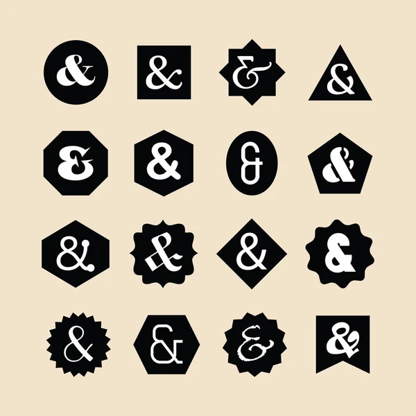 Emblèmes Formes Géométriques Assorties Noires Serties Icônes Ampères Polices Blanches — Image vectorielle