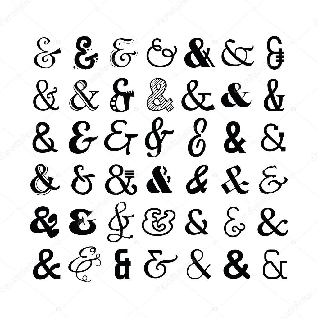 Complete different black silhouette and isolated font faces icons set on white background