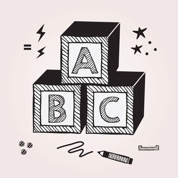 Negro Abstracto Tinta Niños Abc Apilados Bloques Cubo Juguete Con — Archivo Imágenes Vectoriales