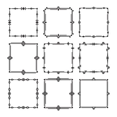 Siyah çizgi ve izole kare art deco boş çerçeveler simgeler beyaz arka plan seti - Grup 1