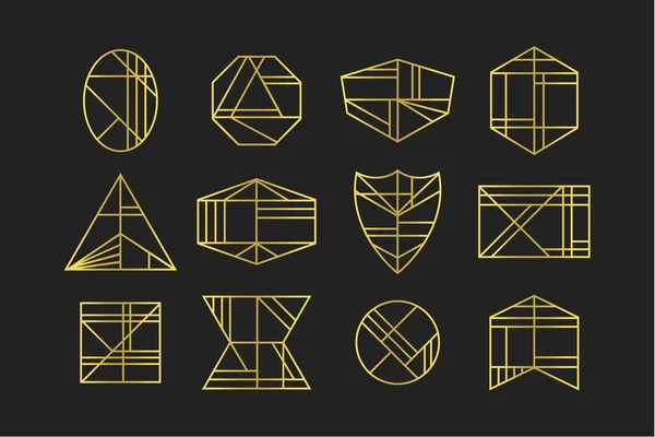 Linha Abstrata Dourada Geométrica Formas Diferentes Ícones Art Deco Definir — Vetor de Stock