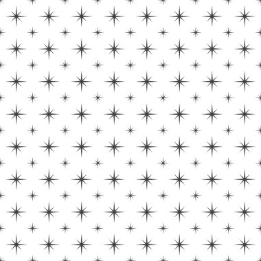 Siyah, soyut, keskin ve parlak yıldızların desenleri beyaz arka planda.