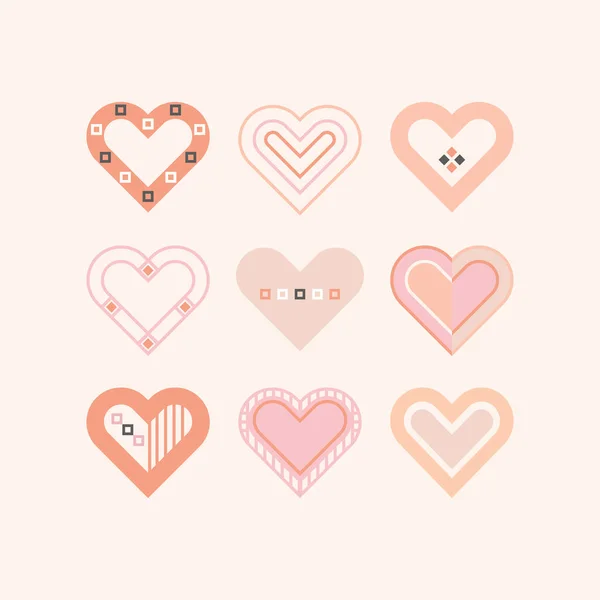 Trendy Pink Girly Color Cute Assorted Baby Hearts Icons Set — Stock Vector