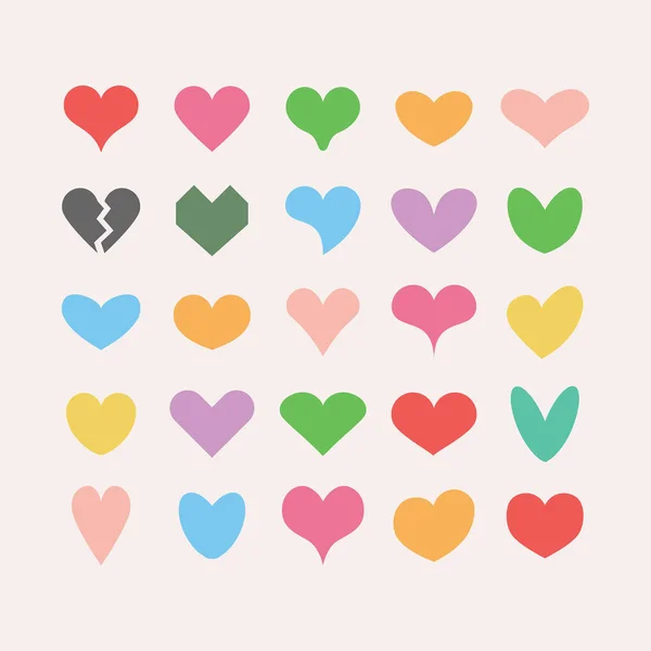 Moda Colorido Lindo Sólido Aislado Diferentes Hermosas Formas Corazón Iconos — Vector de stock