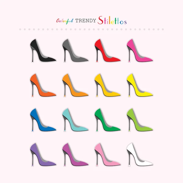 Komplette Regenbogenfarbe Sexy Stilettos High Heels Symbole Auf Hellrosa Hintergrund — Stockvektor