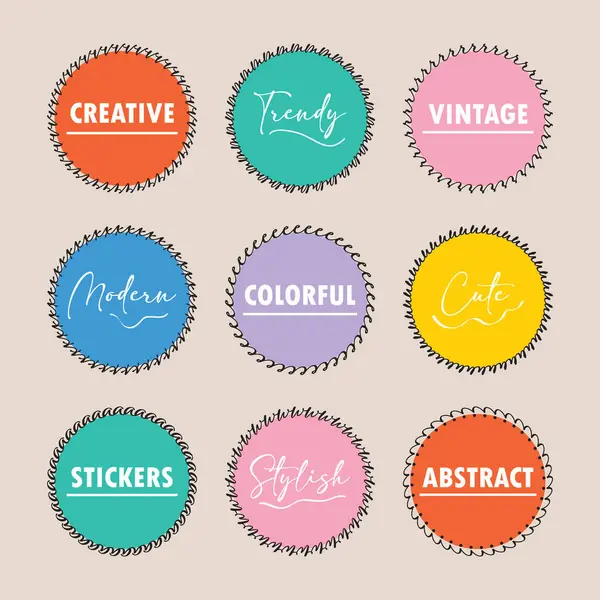 Trendy Assorted Colorful Creative Stickers Emblems Icons Different Black Pattern Stock Illustration