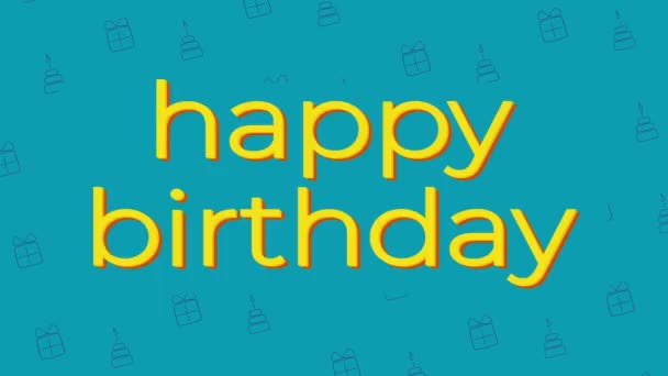 幸せな誕生日のテキストや文字は アニメーションを移動し ループし シームレスなアニメーションビデオ 青と黄色の休日のお祝い4Kの紹介または背景 — ストック動画