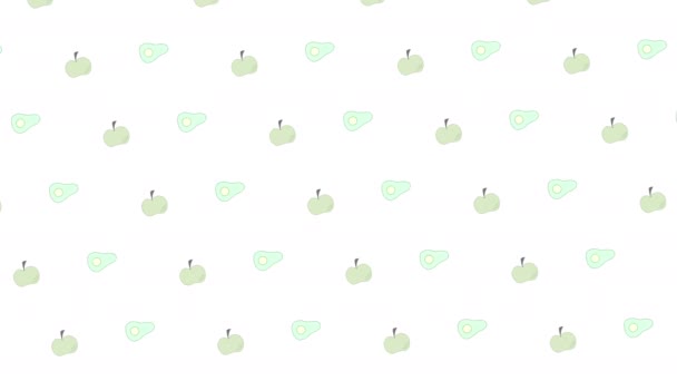Зелені Яблука Авокадо Ілюструють Анімоване Відео Вегетаріанська Анімація Здорової Їжі — стокове відео
