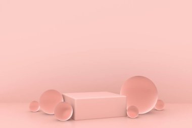 Ürünün sunumu için geometrik platform. Asgari pastel renk kavramı. Ürünler ve parfümler için model.