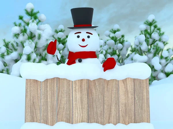 Una ilustración de un muñeco de nieve que señala con el dedo a la Junta —  Fotos de Stock