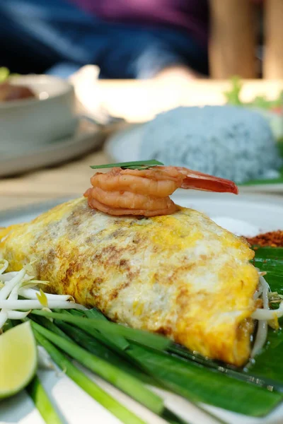 Pad Thai Kung Sod Nouille Populaire Thailand Aux Crevettes — Photo