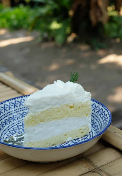 Close Kokosnoot Cake Met Natuurlijke Achtergrond — Stockfoto