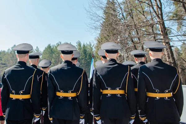 Tag Des Sieges Russland Russische Marinetruppen Schwarzer Uniform Rückseite — Stockfoto