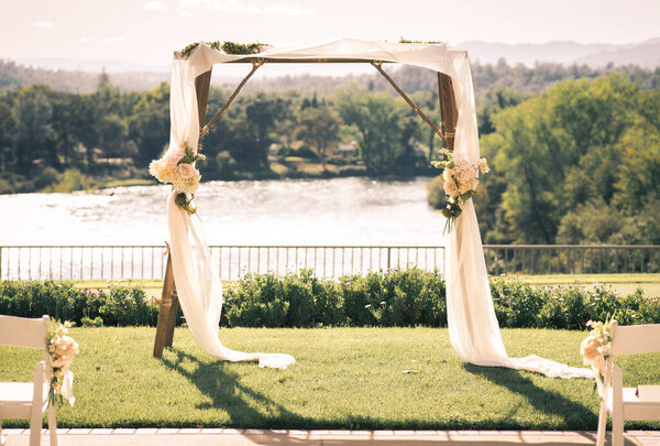 Wedding canopy overlooking the Sacramento River in Northern California