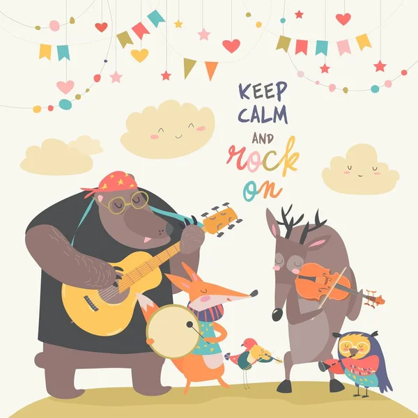 Mignon groupe de musique animale — Image vectorielle