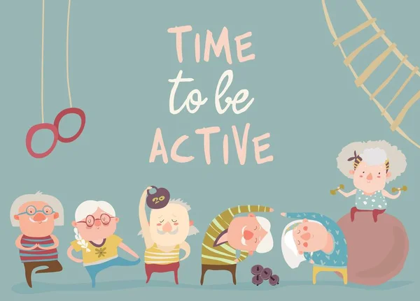 Cartoni animati anziani che fanno esercizi — Vettoriale Stock