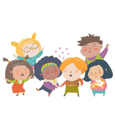 Group of children different nationalities and skin color. Race equality, tolerance, diversity clipart