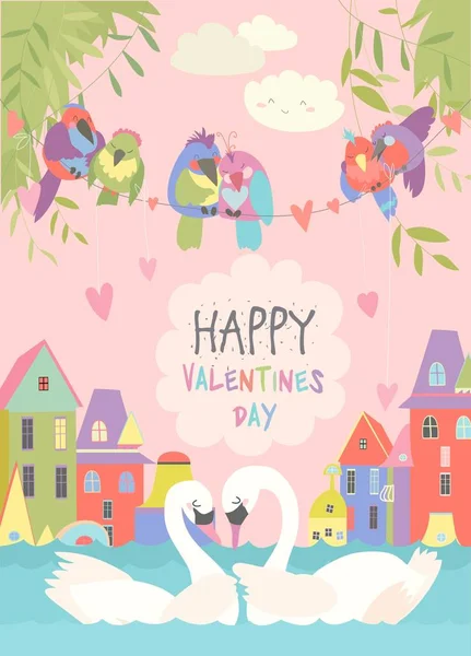 Leuke vogels in liefde vieren Valentines Day — Stockvector
