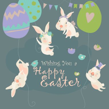 Easter bunnies ve Paskalya yumurtası. İyi Bayramlar