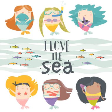 Küçük denizkızlarıyla çizgi film seti. Denizin Altında