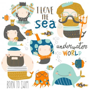 Küçük denizkızlarıyla çizgi film seti. Denizin Altında