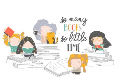 Kitap okuyan bir grup çizgi film çocuğu. İlk kitabım