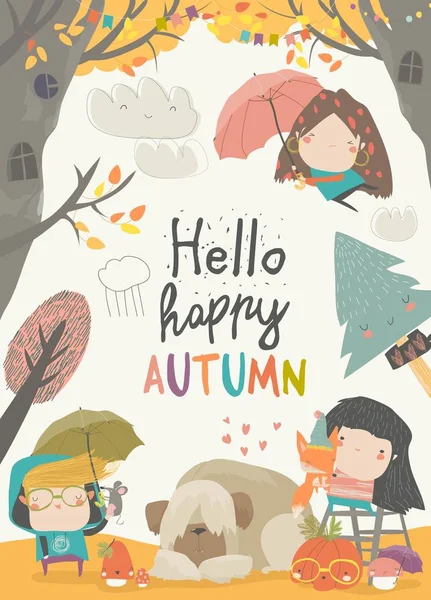 可爱的孩子满足秋天穿着温暖的衣服 — 图库矢量图片