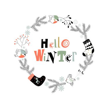 Beyaz arka planda ispinozlu Noel çelengi