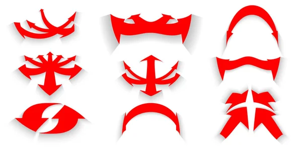 Illustrations Vectorielles Jeu Icônes Rouge Flèche Courbe Avec Ombre — Image vectorielle