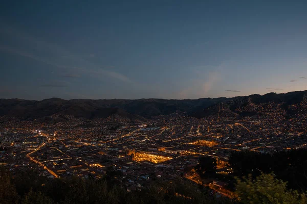 Nachtansicht Über Cusco Die Hauptstadt Des Inkareiches Von Peru Aus — Stockfoto