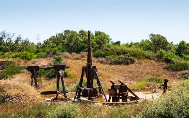 Ancient siege weapons in Apollonia National Park, Israel clipart