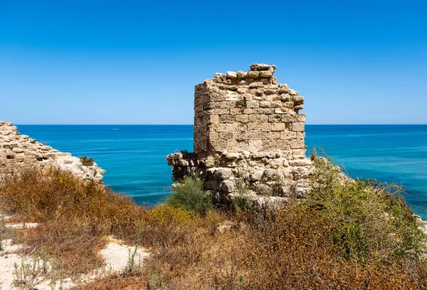 Ruine Forteresse Des Croisés Dans Parc National Apollonia Israël Images De Stock Libres De Droits