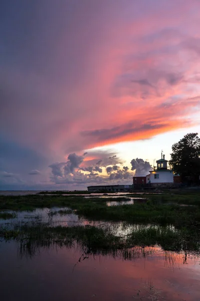 Atemberaubender Sonnenuntergang Strand Der Siedlung Lisy Nos Sankt Petersburg Russland — Stockfoto