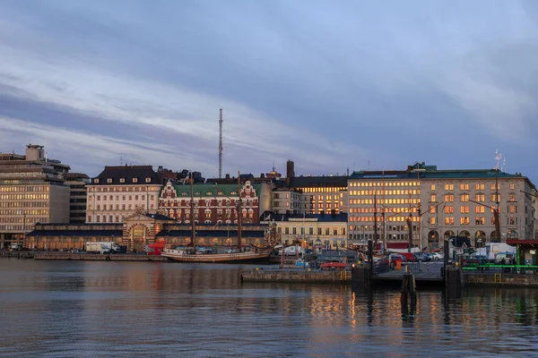Geweldige Zonsopgang Stadsgezicht North Harbour Helsinki Centrum Finland — Stockfoto