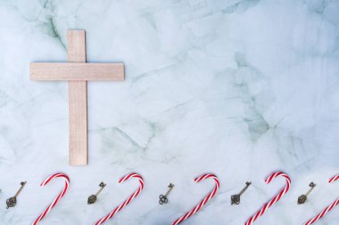 Tatil kompozisyonu üzerine Noel İncil Çalışması. Hristiyan konsepti Xmas 'ın yakın görüntüsü.