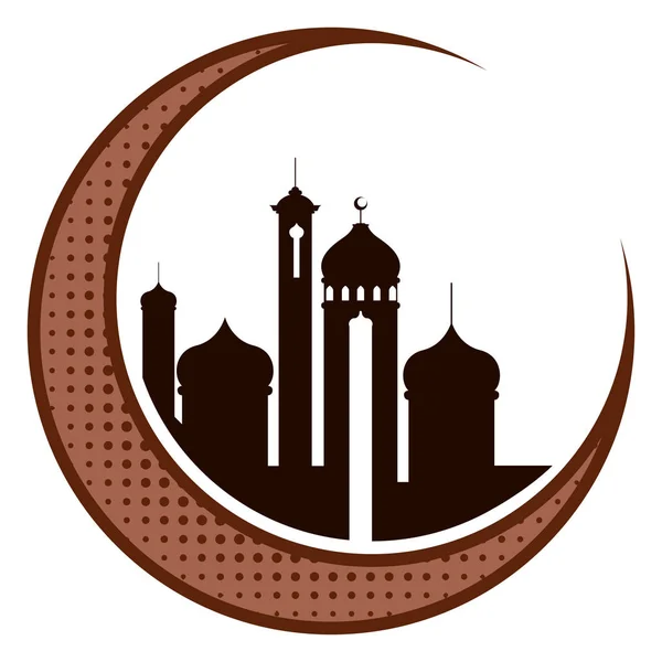 Maan met Arabische tempels. Ramadan Kareem — Stockvector