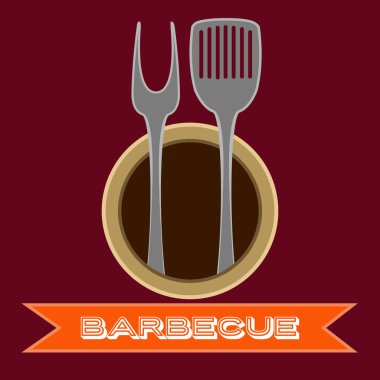 Bir mutfak eşyaları ile izole Barbekü poster. Vektör çizim tasarım