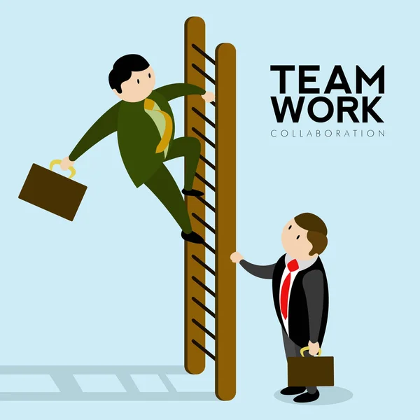Pair of businessmen on a ladder. Teamwork — Stock Vector