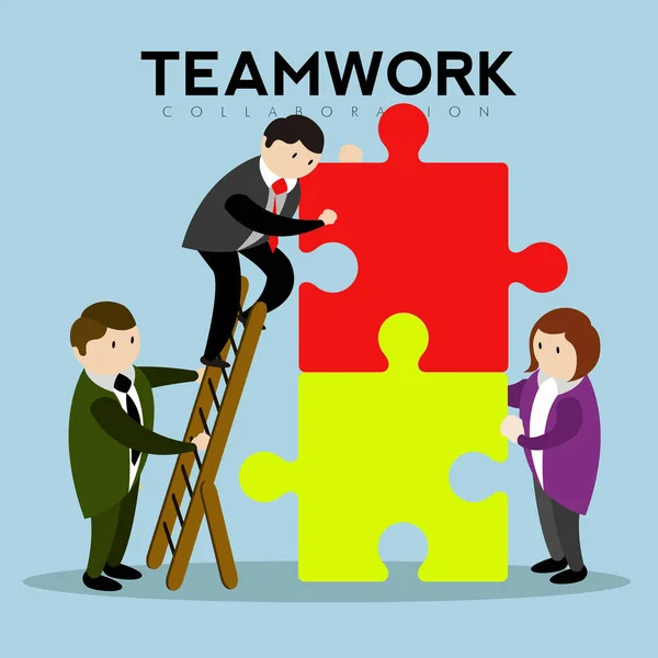 Businessmen with puzzle pieces. Teamwork — Stock Vector
