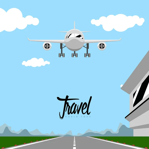 Avión aterrizando. Concepto de viaje — Vector de stock