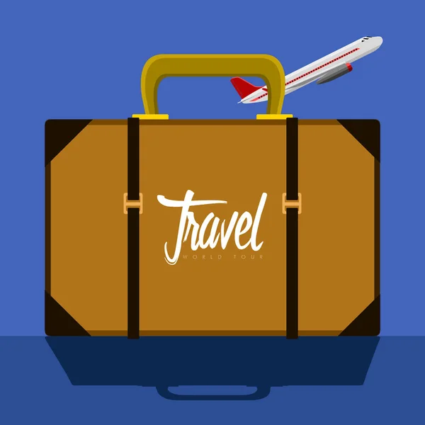 旅行包和飞机图标。旅游理念 — 图库矢量图片