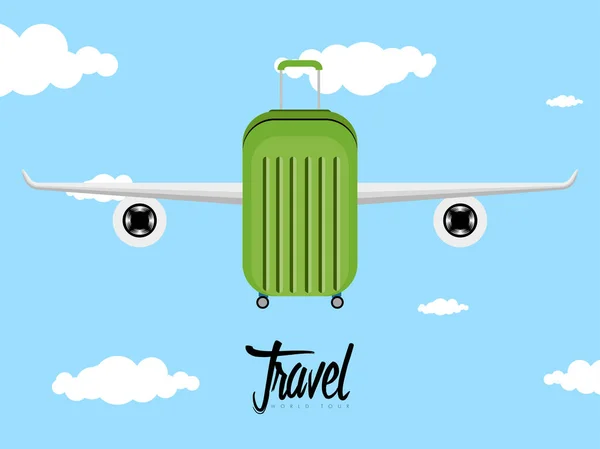 Sac de voyage avec ailes d'avion icône — Image vectorielle